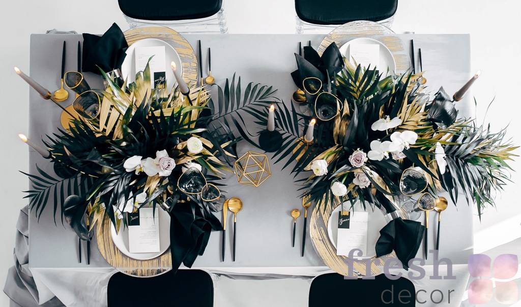 servirovka banketnogo stola na svadbu v chernom cvete