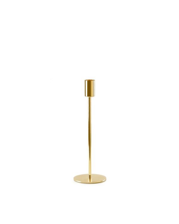 золотой подсвечник на одну свечу с цилиндрической формой вершины 23 см