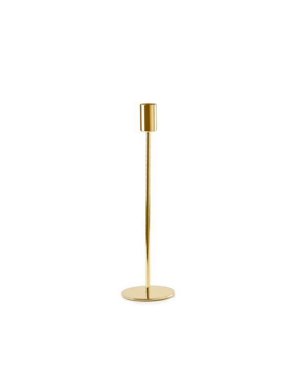 золотой подсвечник на одну свечу с цилиндрической формой вершины 28 см