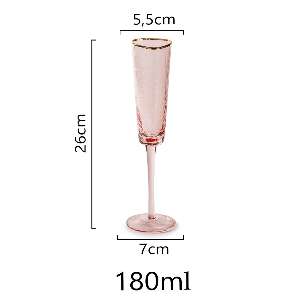 высота и размер бокала кораллово розового цвета для шампанского