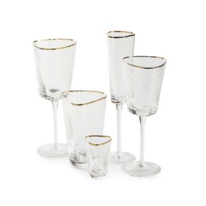 komplekt bokalov dlja vina shampanskogo i vody prozrachnyh iz 5 predmetov s zolotym kantom