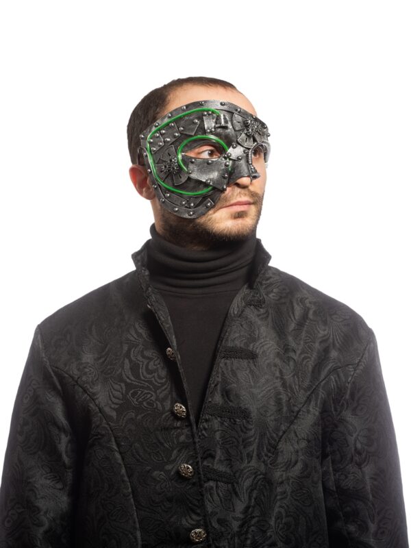 maska temnaja stimpank s zelenoj podsvetkoj 1