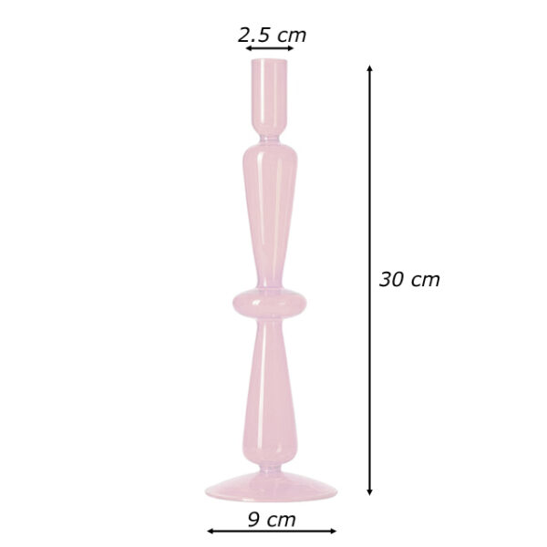 skandinavskij prozrachnyj podsvechnik vaaks iz tonkogo stekla s osnovaniem v vide konusov i sfery rozovogo cveta razmery
